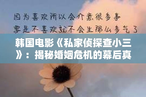 韩国电影《私家侦探查小三》：揭秘婚姻危机的幕后真相